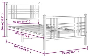 Πλαίσιο Κρεβατιού με Κεφαλάρι&amp;Ποδαρικό Μαύρο 90x200 εκ. Μέταλλο - Μαύρο