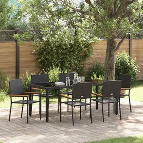 vidaXL Σέτ φαγητού για κήπο 7 pcs Μαύρο 190 x 90 x 75 cm