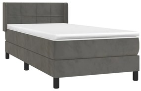 Κρεβάτι Boxspring με Στρώμα Σκούρο Γκρι 100x200 εκ. Βελούδινο - Γκρι