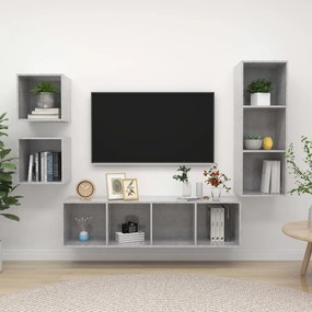 vidaXL Έπιπλα Τηλεόρασης Σετ 4 τεμ. Γκρι Σκυροδέματος από Μοριοσανίδα