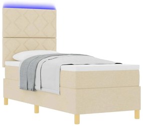 VidaXL LED Κρεβάτι με βάθρο με κεφαλάρι Κρεμ 80 x 200 cm ύφασμα
