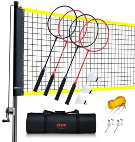VEVOR Badminton Net Set, Outdoor Backyard Beach Park Badminton Net, Portable Badminton Equipment Set, Adults Kids Badminton Net with Poles, Carrying Bag, 4 Iron Rackets, and 3 Nylon Shuttlecocks