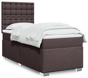 Κρεβάτι Boxspring με Στρώμα Σκούρο Καφέ 90x190 εκ. Υφασμάτινο - Καφέ