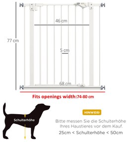 Dog Door Gate Barrier Pet Gate Metal Plastic 74-80cm Λευκό