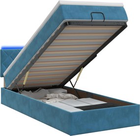 vidaXL Κρεβάτι Ottoman με Στρώμα και LED Σκούρο Μπλε 100 x 200 cm