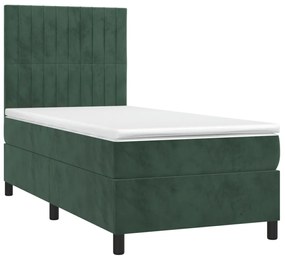 vidaXL Κρεβάτι Boxspring με Στρώμα Σκούρο Πράσινο 100x200εκ. Βελούδινο