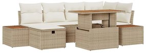 vidaXL Σετ Καναπέ Κήπου Ρυθμιζόμενο ύψος 7 pcs Μπεζ συνθετικό ρατάν