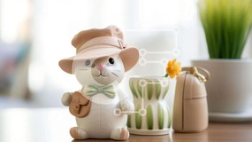 Intra Συλλεκτικό Ξύλινο Παζλ Plywood 4mm - Λευκό ειδώλιο λαγουδάκι με κίτρινο λουλούδι Σε Ξύλινο Κουτί - Διαστάσεις Puzzle: 10x10 cm – 25 κομμάτια