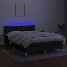 vidaXL Κρεβάτι Boxspring με Στρώμα &amp; LED Μαύρο 140x200 εκ. Υφασμάτινο