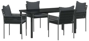 vidaXL Σέτ φαγητού για κήπο 5 pcs Μαύρο Πολυ ράταν