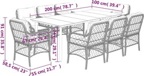 vidaXL Σετ Τραπεζαρίας Κήπου 9 τεμ. Αν. Γκρι Συνθ. Ρατάν με Μαξιλάρια