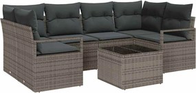 vidaXL Σετ Καναπέ Κήπου 7 pcs Γκρι Πολυεστέρας, Ρατάν και Γυαλί