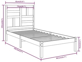 vidaXL Πλαίσιο Κρεβατιού 75 x 190 εκ. από Μασίφ Ξύλο Small Single