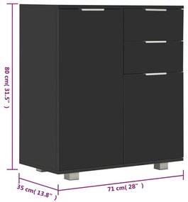 Μπουφές Ψηλός Γυαλιστερός Μαύρος 71x35x80εκ. Επεξεργασμένο Ξύλο - Μαύρο