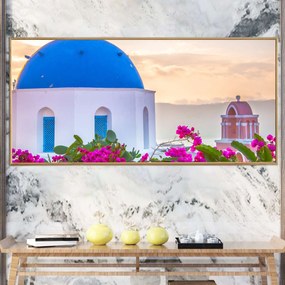 Πίνακας σε Plexiglass με Θέμα &#8220;Εκκλησία στη Σαντορίνη&#8221; σε ξύλινη Κορνίζα - 80cmx50cm