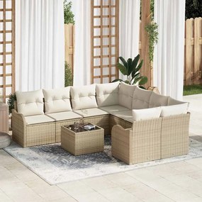 vidaXL Σετ Καναπέ Κήπου 9 pcs Μπεζ 55 x 55 x 37 εκ Πολυ ράταν