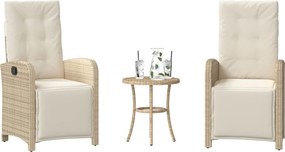 vidaXL Σετ Επίπλων Bistro 3 τεμ. Μπεζ Συνθετικό Ρατάν με Μαξιλάρια