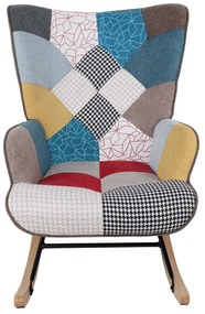 ALMA Rocking Πολυθρόνα Μπερζέρα Καθιστικού, Ύφασμα Patchwork, Βάση Μαύρο-Φυσικό 67x86x92cm Ε7143,4
