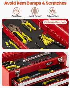 VEVOR Tool Box 20.5-inch Portable Metal Tool Box 3 Drawers Tool Organizer Red