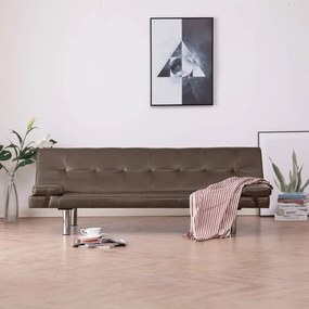 Καναπές - Κρεβάτι με 2 Μαξιλάρια Καφέ από Συνθετικό Δέρμα - Καφέ