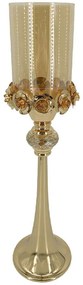 Κηροπήγιο Τριαντάφυλλα 24-15-40050 Φ12,5x50,5cm Gold Marhome Metal, Glass