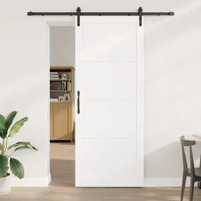 vidaXL Συρόμενη Πόρτα με Σετ Εξαρτημάτων Λευκή 93x232 εκ. Συμπαγές Ξύλο Πεύκο