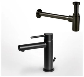 Eurorama Tonda Black Matt 145310-400 Μπαταρία Νιπτήρος με Aυτόματη Βαλβίδα+Σιφών