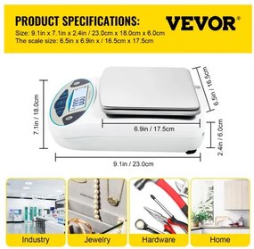VEVOR Analytical Balance, 5000g x 0,01g Accuracy Lab Scale, High Precision Electronic Analytical Balance, 13 Units Conversion, Counting Function, LCD Display, for Lab University Jewelry (5000g, 0,01g)
