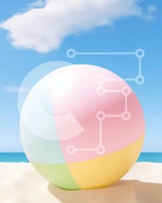 Intra Συλλεκτικό Ξύλινο Παζλ Plywood 4mm - Πολύχρωμο Beach Ball δίπλα στον ωκεανό Σε Ξύλινο Κουτί - Διαστάσεις Puzzle: 10x10 cm – 25 κομμάτια