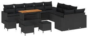 Σετ Καναπέ Κήπου με μαξιλάρι 18 pcs Μαύρο συνθετικό ρατάν