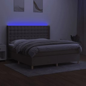 vidaXL Κρεβάτι Boxspring με Στρώμα & LED Taupe 180x200 εκ. Υφασμάτινο