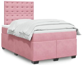 vidaXL Κρεβάτι Boxspring με Στρώμα Ροζ 120x190 εκ. Βελούδινο