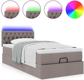vidaXL Οθωμανικό κρεβάτι με στρώμα &amp; LEDs Taupe 90x200 cm ύφασμα