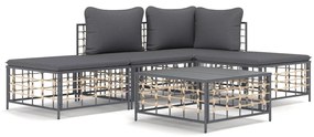 vidaXL Σαλόνι Κήπου Σετ 5 Τεμαχίων Ανθρακί Συνθετικό Ρατάν & Μαξιλάρια