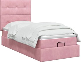 vidaXL Κρεβάτι Ottoman με στρώμα Ροζ 100 x 200 cm Βελούδο