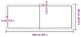 Πάγκος Μπάνιου Σκούρο Καφέ 160x60x(2-6) εκ. Επεξεργ. Μασίφ Ξύλο - Γκρι