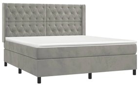 Κρεβάτι Boxspring με Στρώμα Ανοιχτό Γκρι 160x200 εκ. Βελούδινο - Γκρι