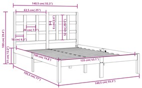 vidaXL Πλαίσιο Κρεβατιού 135 x 190 εκ. από Μασίφ Ξύλο Double