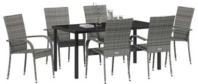 vidaXL Σέτ φαγητού για κήπο 7 pcs Γκρι Πολυ ράταν