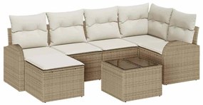 vidaXL Σετ Καναπέ με μαξιλάρι 7 pcs Μπεζ και Λευκό συνθετικό ρατάν