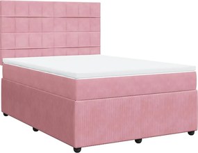 vidaXL Κρεβάτι Boxspring με Στρώμα Ροζ 140x200 εκ. Βελούδινο