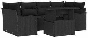 vidaXL Σετ Καναπέ Κήπου με μαξιλάρι 7 pcs Μαύρο Πολυ ράταν
