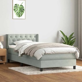 Κρεβάτι Boxspring με Στρώμα Ανοιχτό Γκρι 80x210 εκ. Βελούδινο