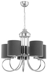 GloboStar® TRITON 203-0255 Vintage Κρεμαστό Φωτιστικό Καπέλο Πολύφωτο 5 x E27 IP20 Ασημί Μέταλλο με Γκρί Ύφασμα - Μ50 x Π50 x Υ48cm