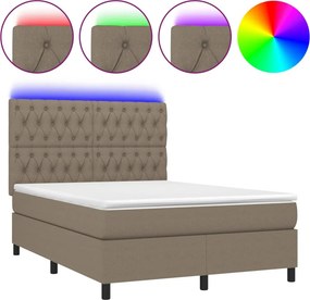 vidaXL Κρεβάτι Boxspring με Στρώμα &amp; LED Taupe 140x200 εκ. Υφασμάτινο