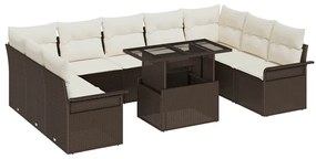 vidaXL Σετ Καναπέ Κήπου με μαξιλάρι 10 pcs Καφέ Πολυ ράταν