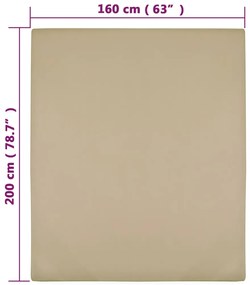 vidaXL Σεντόνι με Λάστιχο Taupe 160x200 εκ. Βαμβακερό Ζέρσεϊ