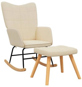 vidaXL Πολυθρόνα Κουνιστή Κρεμ Υφασμάτινη με Σκαμπό