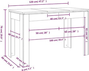 vidaXL Τραπεζαρία Λευκή 120 x 60 x 76 εκ. από Επεξ. Ξύλο