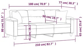 Καναπές Τριθέσιος Ανοιχτό γκρι 180εκ Ύφασμα Μικροϊνών Μαξιλάρια - Γκρι
